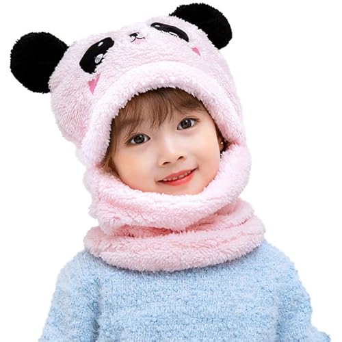 JFAN Wintermütze Unisex Mütze Schal Set Mädchen Niedliche Bärenohren Mütze Cap Kinder Jungen Rosa von JFAN
