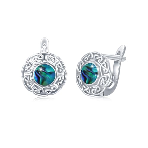 Abalone Creolen Ohrringe für Damen 925 Sterling Silber Abalone Keltischer Ohrringe Keltischer Knoten Ohrring Hypoallergen Valentinstag für Frauen Mädchen Kinder von JFASHOP