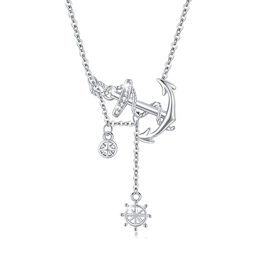 JFASHOP Anker Kette für Damen 925er Sterling Silber Seemann Anker Schiff, Nautischer Schmuck Glaube Hoffnung Liebe Inspirierend Marine Anhänger Geschenke für Teenager Mädchen von JFASHOP