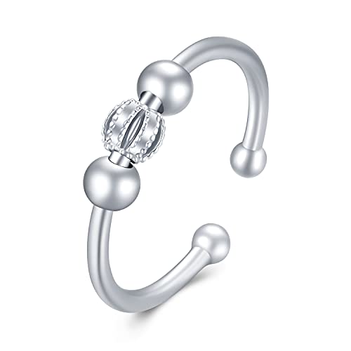 JFASHOP Anti Angst Ringe 925 Silber Verstellbar Zappeln Spinner Herren Stimmungsring Offene Ringe Rotate Beads Schmuck Muttertags für Mädchen Frauen Männer von JFASHOP