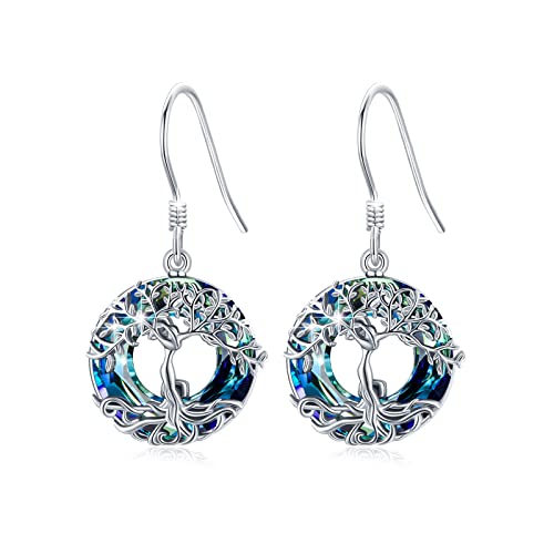 Baum des Lebens Ohrringe für Frauen Mädchen 925 Sterling Silber Stammbaum Blau Österreich Kristall Brisur Ohrringe Schmuck Geburtstag Abschlussfeier Geschenke für Mutter Ehefrau von JFASHOP