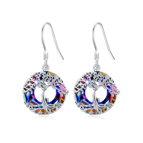 Baum des Lebens Ohrringe für Frauen Mädchen 925 Sterling Silber Stammbaum Blau Österreich Kristall Brisur Ohrringe Schmuck Geburtstag Abschlussfeier Geschenke für Mutter Ehefrau von JFASHOP