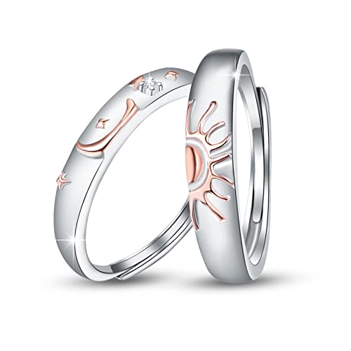 Celestial Sun and Moon Ring Set für Paare, 1 Paar S925 Sterling Silber Versprechen Sunburst und Crescent Moon Matching Ringe für Jubiläumsgeburtstagsgeschenke für Frauen von JFASHOP