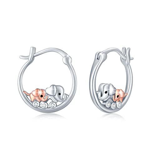 Elefant Ohrringe 925 Sterling Silber Elefanten Ohrringe Tier Kleine Creolen Ohrringe Niedliche Tier Elefanten Schmuck Geschenke Valentinstag für Damen Mädchen Kinder von JFASHOP