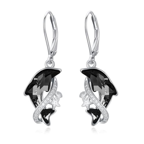 Delfin Dangle Ohrringe Sterling Silber mit Kristall Delphin Hoop Ohrringe Ozean Tier Tropfen Ohrringes für empfindliche Ohrringes Schmuck Geschenk von JFASHOP