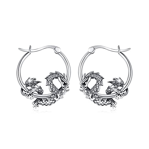 Drachen Ohrring 925 Sterling Silber Drache Creolen Ohrringe Gotik Punk Tier Ohrringe Drachen Schmuck Geschenke Weihnachts für Damen Herren Mädchen von JFASHOP