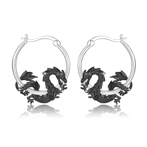 Drachen Ohrring 925 Sterling Silber Drache Creolen Ohrringe Gotik Punk Tier Ohrringe Drachen Schmuck Geschenke Weihnachts für Damen Herren Mädchen von JFASHOP