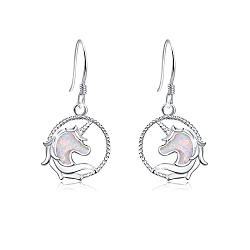 Einhorn Ohrringe Mädchen,925 Silber Opal Einhorn Ohrstecker Ohrhänger Hebel Creolen Ohrringe Süßes Tier Einhorn Schmuck Muttertags Geschenke Valentinstag für Damen Frauen Kinder von JFASHOP