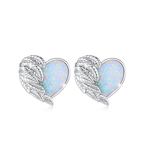 Engelsflügel Ohrringe Damen 925 Sterling Silber Herz Opal Ohrringe Flügel Ohrstecker Hypoallergene Opal Schmuck Geschenk Valentinstag für Mädchen Frauen Kinder von JFASHOP