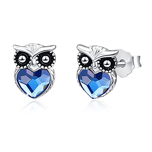 Eulen Ohrstecker Mädchen 925 Sterling Silber Owl Earring Herz Blaue Kristall Ohrringe für Damen Tier Ohrringe Schmuck Eulen Ohrschmuck Muttertags Weihnachten Geschenke Valentinstag für Kinder von JFASHOP