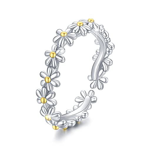 Gänseblümchen Ring 925 Sterling Silber Blumenring Ring Damen Blumen Ring Verstellbares Offene Ringe Fingerring Gänseblümchen Schmuck Valentinstag Geschenke für Mädchen Frauen Kinder von JFASHOP