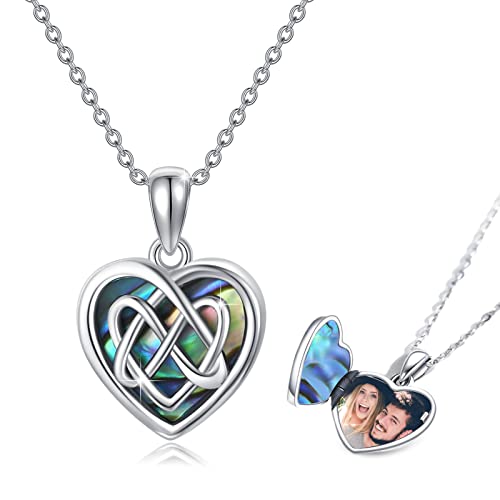 JFASHOP Herz Medaillon Kette 925 Sterling Silber Abalone Foto Anhänger Amulett,Keltische Knoten Halskette zum öffnen für Bilder Muttertags Geschenke für Mutter von JFASHOP