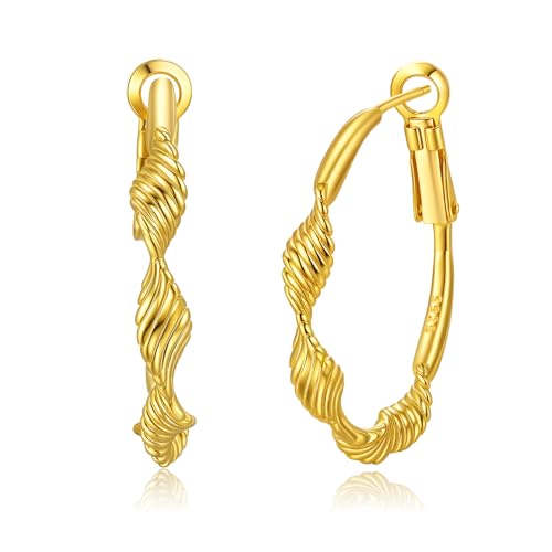 JFASHOP 14K Gold Creolen für Damen 925 Sterling Silber Kreis Endless Creolen Ohrringe Hohle Twist Ohrringe Geschenk für Frauen, 30mm Durchmesser von JFASHOP