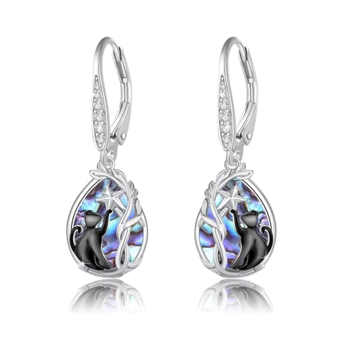 JFASHOP Abalone Shell Ohrringe 925 Sterling Silber Baum des Lebens Ohrringe Katzen ohrringe für Frauen Geburtstag Schmuck Geschenk für Katzenliebhaber von JFASHOP