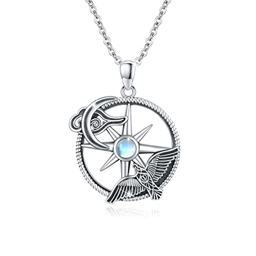 JFASHOP Adler Kette Damen 925 Sterling Silber Kompass Mondstein Anhänger Halskette Herren Tier Adler Anhänger Vogel Halskette Mondstein Schmuck Geschenke Valentinstag für Frauen Mann von JFASHOP