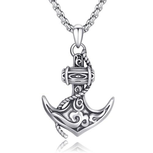 JFASHOP Anchor Halskette Vintage Marine Marine Pirate Kette Cool S925 Sterling Silber Anhänger Goth Punk Rock Hip Hop Halsketten für Männer von JFASHOP