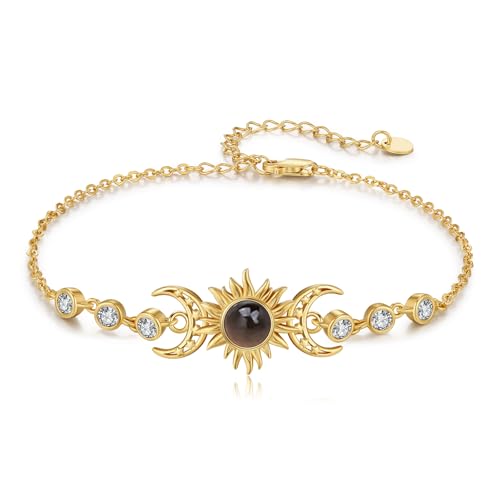 JFASHOP Armband Damen 925 Sterling Silber Halbmond Sonne Armband Gold Muttertag Schmuck Geschenke für Frauen Sie Freundin Ehefrau an Valentinstag Jahrestag Geburtstag von JFASHOP