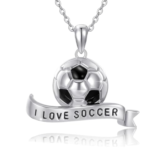 JFASHOP 3D Fussball Halskette 925 Sterling Silber Herren Anhänger Kette Sport Schmuck Für Damen Herren Mädchen Jungen von JFASHOP