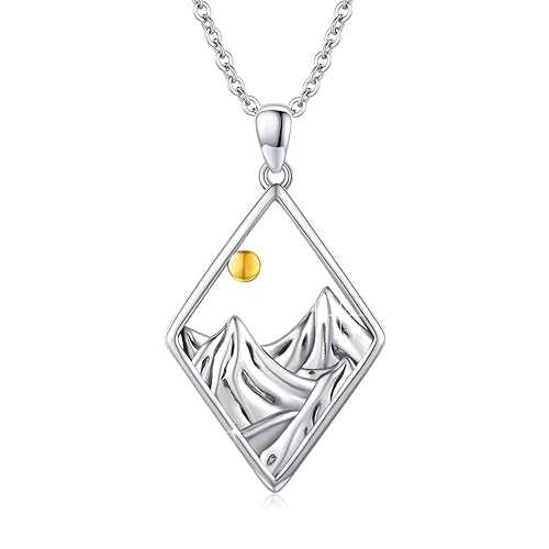 JFASHOP Berg Kette Sterling Silber Nature Sun Mountain Range Berg Kette Schmuck Geschenke für Wandererinnen Camper Skifahrer Kletterer Naturliebhaber (Diamant Berg) von JFASHOP