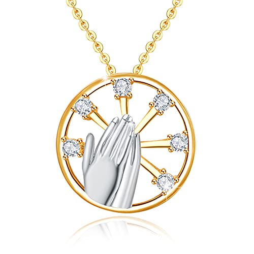 JFASHOP Betende Hand Halskette S925 Sterling Silber Religiöser Anhänger Zepter Gottes Anhänger Halsketten Betende Hände und Vaterunser Christlicher Schmuck für Mädchen von JFASHOP