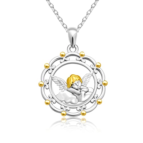 JFASHOP Schutzengel Kette 925 Silber Engel Anhänger Halskette Mädchen Geburtstag Geschenke Für Frauen Mädchen Kinder (#5) von JFASHOP