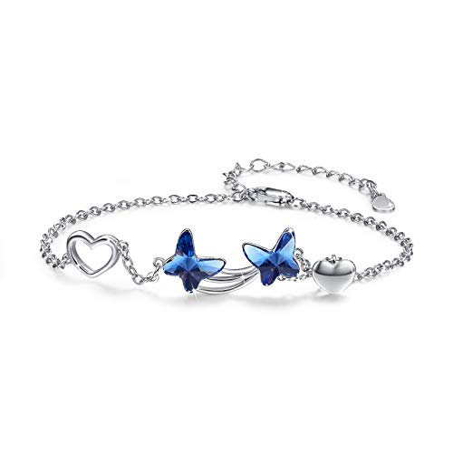 JFASHOP Damen Schmetterling Armband 925 Sterling Silber Blau Kristall Kette Armband Geschenk für Muttertag Mädchen Tier Schmuck Armreif Armkette für Frau Freundin (Blau) von JFASHOP