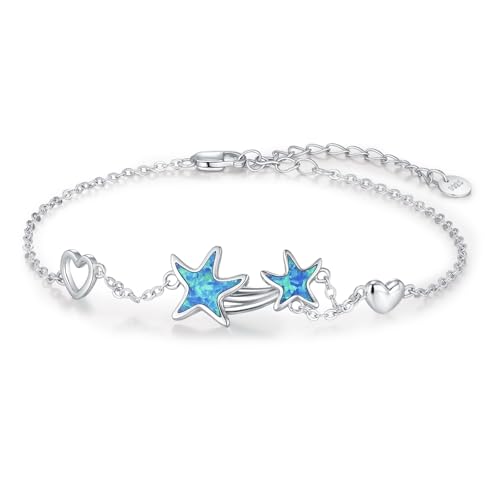 JFASHOP Damen Stern Armband 925 Sterling Silber Sterne Armband Opal Armkette Geschenk für Muttertag Mädchen Tier Schmuck Armreif Armkette für Frau Freundin von JFASHOP