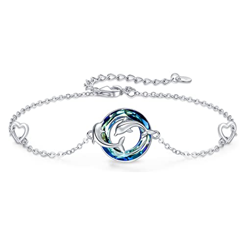 JFASHOP Delphin Armband 925 Sterling Silber Beste Freunde Doppel Delphin -Armbänder BBF Juwely Geschenk für Frauen Freundin Mutter mit Geschenken Box von JFASHOP