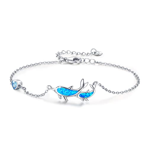 JFASHOP Delphin Armband Damen,Opal Armband 925 Sterling Silber delphin Delphine Armbänder Tier Ozean Herz Armkette Danksagung für Mädchen Frauen Tochter Mutter von JFASHOP