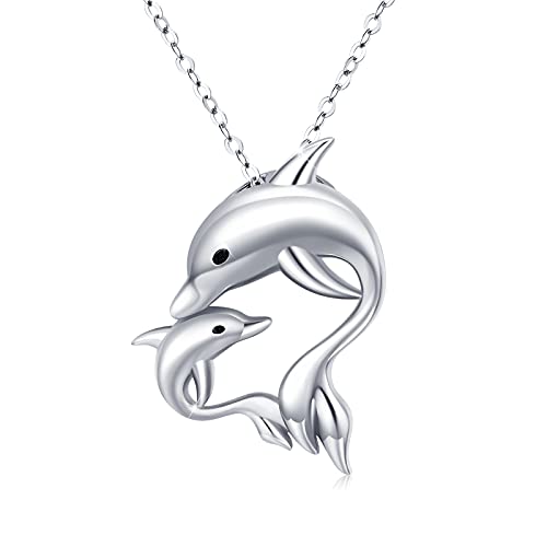 JFASHOP Delphin Kette 925 Sterling Silber Mutter und Kind Delphin Anhänger Halskette Lovely Meerestier Ocean Halskette Delphin Schmuck für Frauen Mädchen mit Geschenkbox von JFASHOP