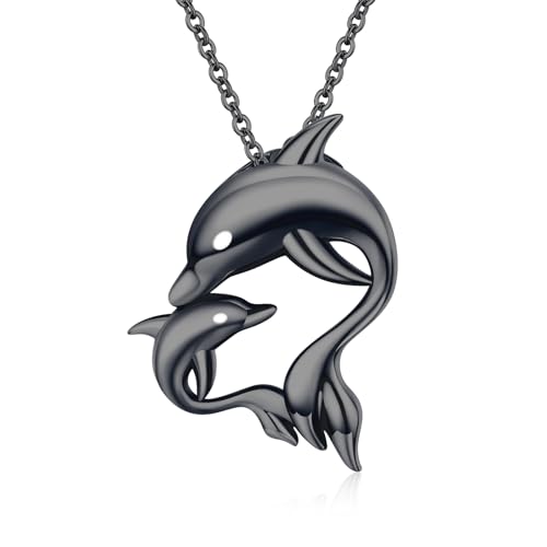 JFASHOP Delphin Kette 925 Sterling Silber Mutter und Kind Delphin Anhänger Halskette Lovely Meerestier Ocean Halskette Delphin Schmuck für Frauen Mädchen mit Geschenkbox von JFASHOP