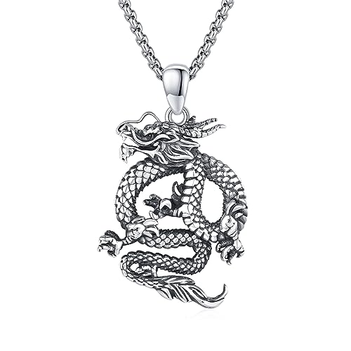 JFASHOP Drachen Halskette für Männer Frauen, S925 Sterling Silber Retro Vintage Dragon Anhänger Schmuck Geschenk von JFASHOP