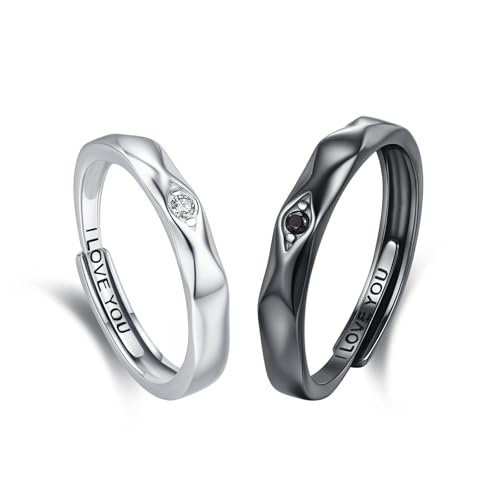JFASHOP Eheringe Silber 925 Damen Paar Ringe Set Verlobungsring Paar Ringe Offen Verstellbar Partnerringe Verlobungsring Hochzeitsring Geschenk für Ehefrau Mann Freundin Freund von JFASHOP