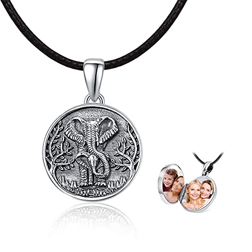 JFASHOP Elefant Medaillon Kette, Sterling Silber 925 Elefant Anhänger Zum Öffnen für Bilder Foto, Tier Schmuck Medaillon Halskette Muttertags Geschenke für Damen Mutter Frau Mädchen Kinder von JFASHOP