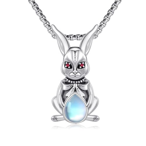 JFASHOP Hase Halskette 925 Sterling Silber Mondstein Kaninchen Kette Hasen Schmuck Ostern Geschenk für Damen von JFASHOP