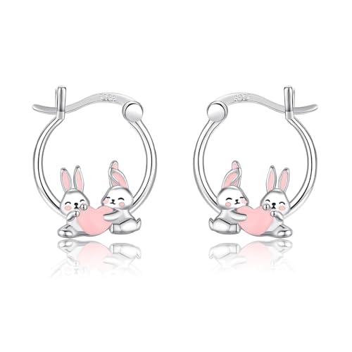 JFASHOP Tier Ohrringe Damen 925 Sterling Silber süße Hase Tropfen Ohrringe Hypoallergen Schmuck Weihnachten Geburtstag Geschenke für ohrringe mädchen Frauen Tochter Kinder Geburtstagsgeschenk von JFASHOP