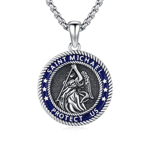 JFASHOP Heiliger Michael Halskette Sterling Silber Sankt Michael Anhänger Kette St Michael Erzengel Amulett Kette Katholische Schmuck Religiöse Geschenk für Damen Herren von JFASHOP