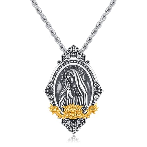 JFASHOP Jungfrau Maria Halskette 925 Sterling Silber Gebet Jungfrau de Guadalupe Amulett Halskette Gottesmutter Maria Anhänger Religiöser Schmuck für Frauen Männer Liebhaber von JFASHOP