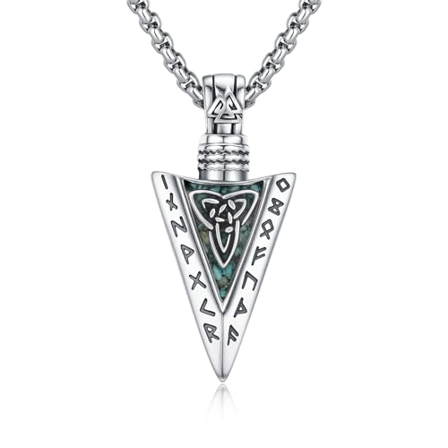 JFASHOP Keltische Pfeilspitze Halskette 925 Sterling Silber Turquoise Pfeil Anhänger Halskette Pfeilspitze Schmuck Geschenke für Mann Damen von JFASHOP