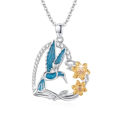 JFASHOP Kolibris Kette Silber, Hummingbird Herz Anhänger Halskette mit Blume Hummingbird Geschenke für Frauen Mädchen von JFASHOP