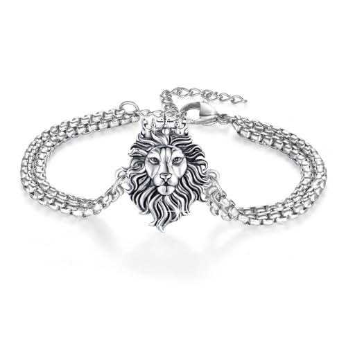 JFASHOP Löwen König Armband 925 Sterling Silber Viking Medaillon Norwegischer Schmuck Gotische Löwen König Totem Armbänder Tier Männer Maskuline mit Geschenkbox von JFASHOP