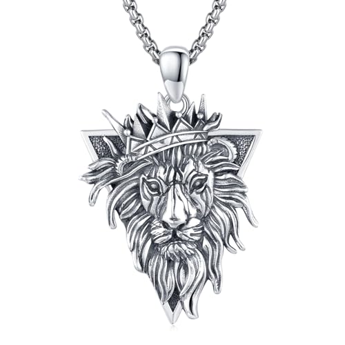 JFASHOP Löwen könig Kette 925 Sterling Silber Vintage Lion Tierkopf Anhänger Tier Halskette für Männer Frauen Mutter Mädchen von JFASHOP