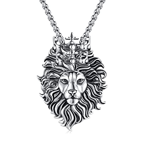 JFASHOP Löwen könig Kette 925 Sterling Silber Vintage Lion Tierkopf Anhänger Tier Halskette für Männer Frauen Mutter Mädchen von JFASHOP