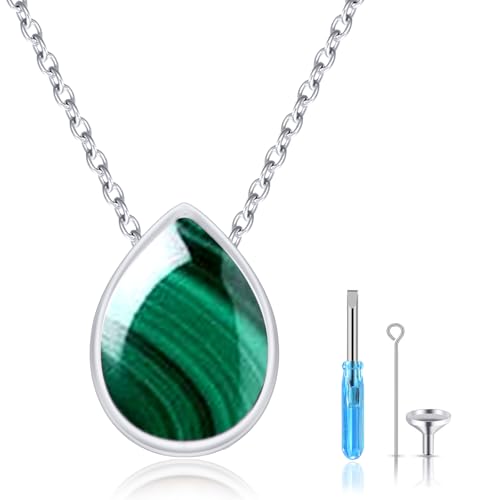 JFASHOP Malachit Anhänger Halskette 925 Sterling Silber Teardrop Anhänger Halskette Teardrop Edelstein Anhänger Teardrop Anhänger Schmuck für Damen Frauen von JFASHOP
