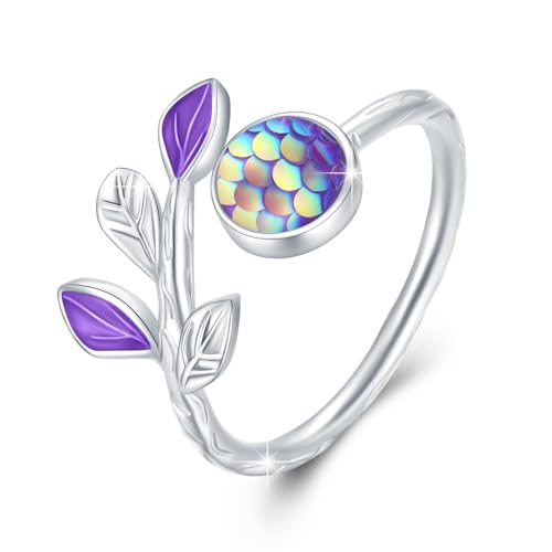 JFASHOP Meerjungfrau Ring für Damen 925 Sterling Silber Endstück Finger Offener Ring Verstellbar Schmuck für Mädchen Kinder Frauen Freunde Liebhaber Geschenke Valentinstag von JFASHOP