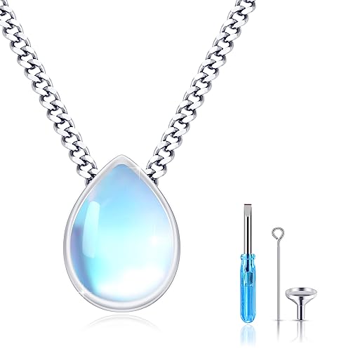 JFASHOP Mondstein Anhänger Halskette 925 Sterling Silber Teardrop Anhänger Halskette Edelstein Anhänger Teardrop Anhänger Mondstein Schmuck für Frauen von JFASHOP