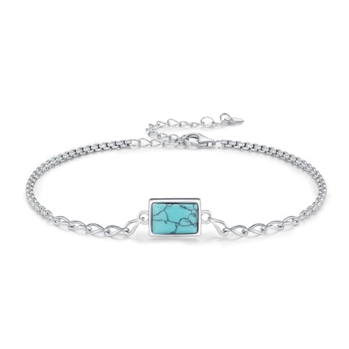 JFASHOP Mondstein Armband 925 Sterling Silber Filigranes Türkis Malachit Armband Verstellbarer Armband Damen Runde Schmuck Mädchen Armband für Kinder Frauen Freundin Muttertags Geschenke (A-Türkis) von JFASHOP