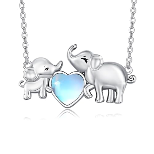 JFASHOP Mondstein Elefant Halskette 925 Sterling Silver Mutter und Tochter Herz Pendant kette Geburtstag Muttertag Schmuck Geschenke für Mama Tochter Ehefrau von JFASHOP