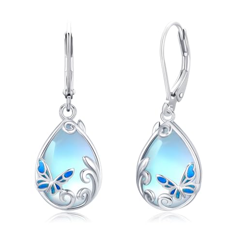JFASHOP Mondstein Ohrringe für Damen 925 Sterling Silber Filigran Mondstein Tropfen Ohrringe Leverback Schmuck Geschenke für Damen von JFASHOP