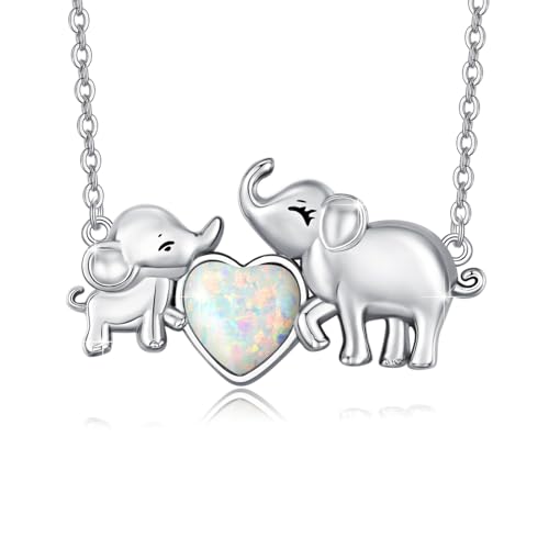 JFASHOP Opal Necklace Sterling Silver Elephant Pendant Necklace Opal Lucky Charm Elephant Necklace for Women von JFASHOP